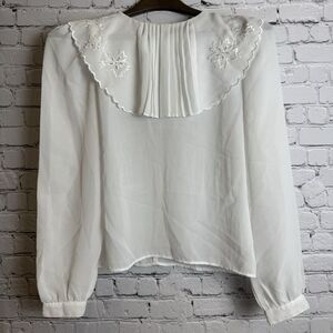 VTG Charlie California Long Sleeve Pintuck Lace Blouse Ivory Size‎ MEDIUM